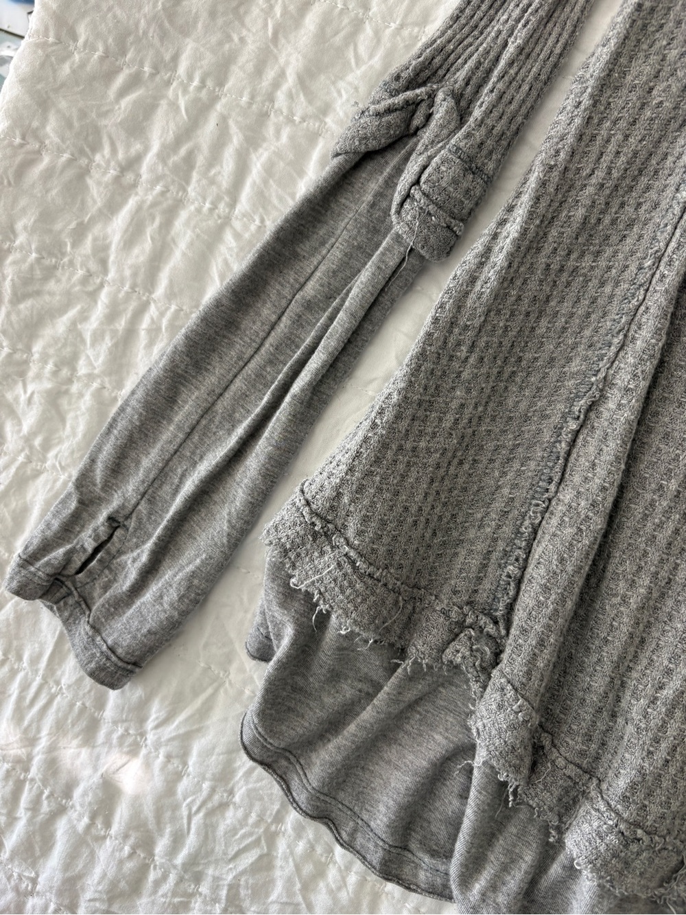 We The Free Gray Waffle-Knit V-Neck Long Sleeve Top - Picture 3 of 6